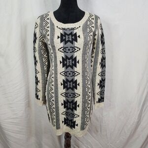 PINK ROSE Size Medium Tribal Tight Knit Warm & Cozy Bodycon Winter Sweater Dress